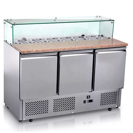 Mesa Refrigerada De Preparacion Con Superficie De Granito 3 Puertas 137 Cm CRT GLOBAL Mrca543